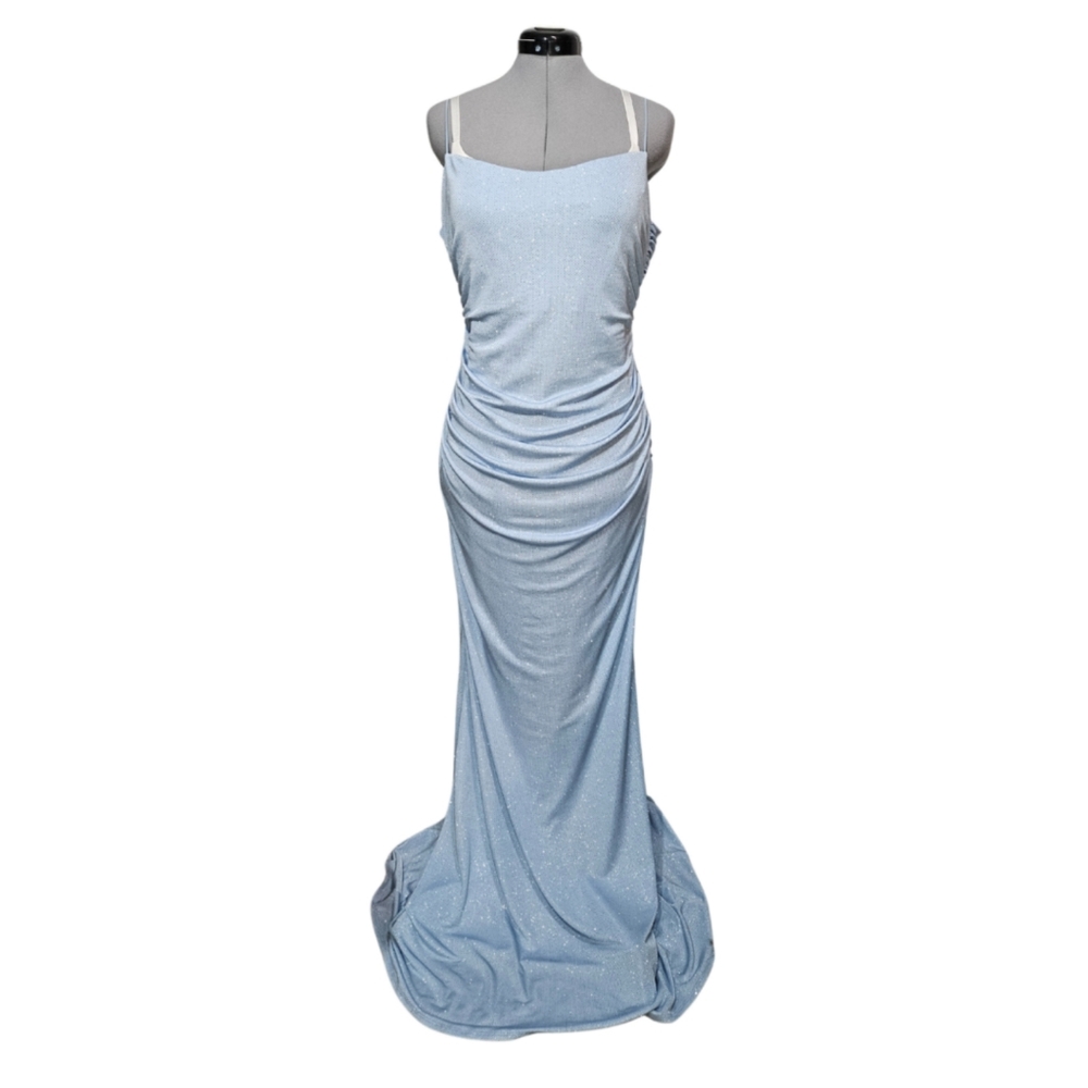 NWT Windsor Women's SIZE XL Glitter Open-Back Formal Gown in Periwinkle Blue